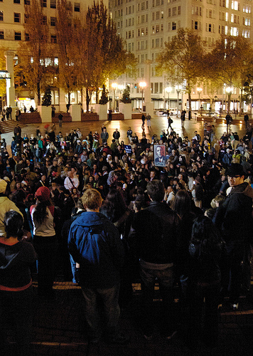 Pioneer Courthouse Square during an Obama victory rally in 2008. (Creative Commons)