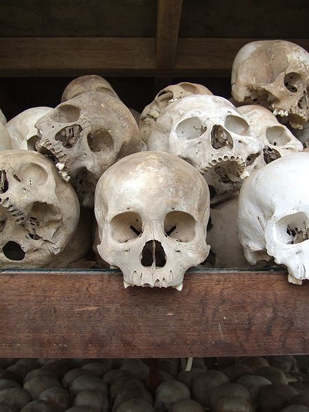 In Cambodia, skulls at memorials in the Killing Fields serve as reminders of the devastation. (Creative Commons)