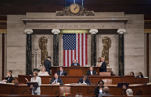 Congressman Jim Langevin presiding over the House of Representatives on the 20th anniversary of the Americans with Disabilities Act. (Photo by Leader Nancy Pelosi via Flickr)