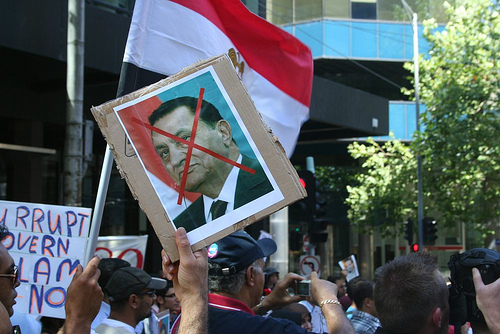 Demonstrators around the world have called for Mubarak's resignation. Here protestors are seen in Melbourne, Australia. (Creative Commons) Demonstrators around the world have called for Mubarak's resignation. Here protestors are seen in Melbourne, Australia. (Creative Commons)