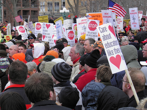 Protestors outside of Wisconsin's Capitol. (Creative Commons)