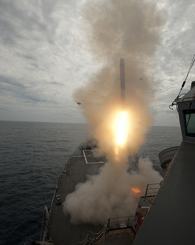  USS Barry (DDG 52) launches a Tomahawk missile in support of Operation Odyssey Dawn.