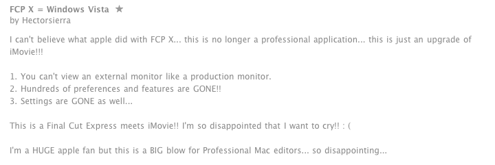Customer review from Apple's Store shows users aren't happy with the upgrade. (via Apple.com)