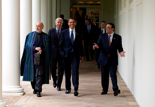 Afghan President Hamid Karzai, Obama and Zardari in May 2009. (The White House)