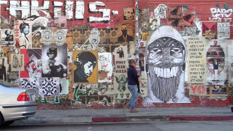 Graffiti covers a wall in downtown LA