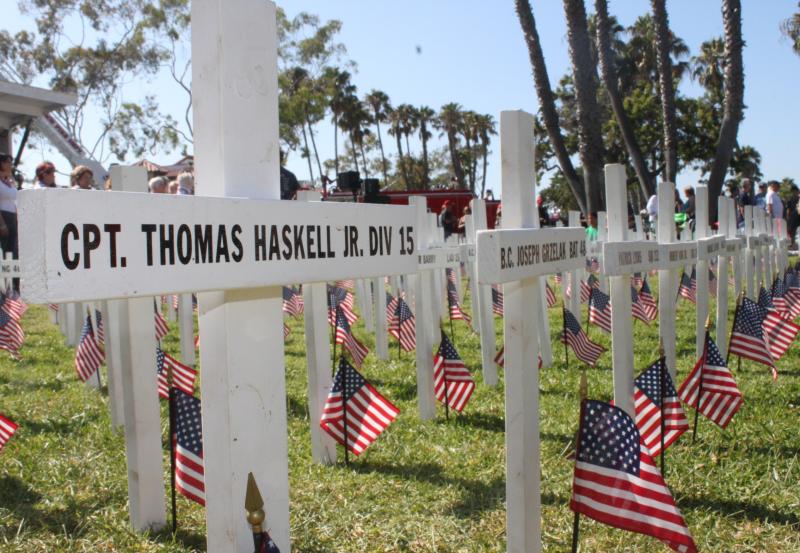 At the Marina Vista Park, volunteers placed 383 crosses with the individual names of the fire fighters who died in New York as a result of the Sept. 11 attacks. (C.J. Dablo)