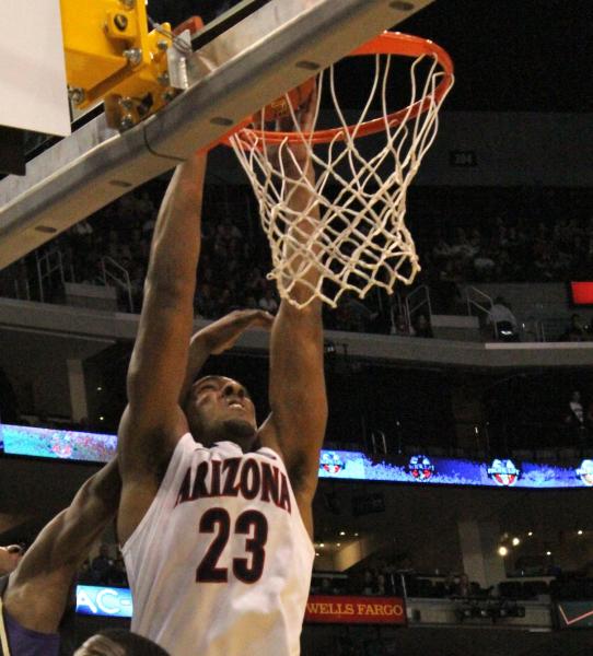 Known for his offense, Derrick Williams biggest play of the day came on defense, helping Arizona advance. (Shotgun Spratling)