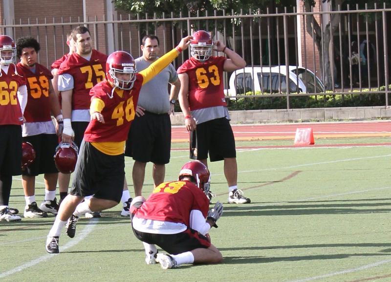 Freshman Andre Heidari is already showing range that has not been seen on the USC practice fields in recent memory. (Shotgun Spratling)