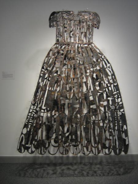 Large Copper Poem Dress by Lesley Dill at the "Fashion and Finance" exhibit (photo by Julie Tong)