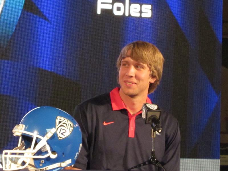 Arizona QB Foles fields media queries with a smile. (Kate Rooney/Neon Tommy)