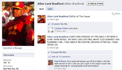 Oregon State v USC A screenshot of Allen Bradford's Facebook profile.