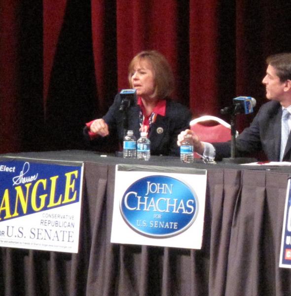 Sharron Angle at the KDWN-AM debate on April 30, 2010. (Creative Commons)