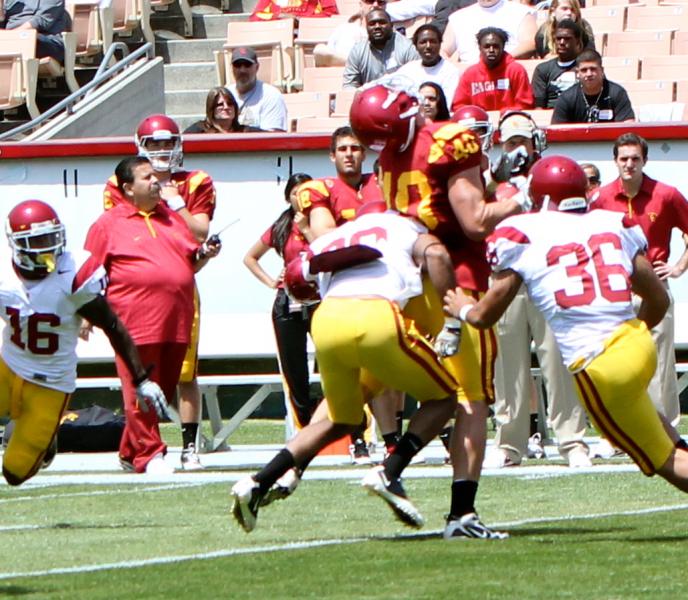 Jawanza Starling's big hit on tight end Rhett Ellison kept him out the remainder of the game. (Shotgun Spratling)