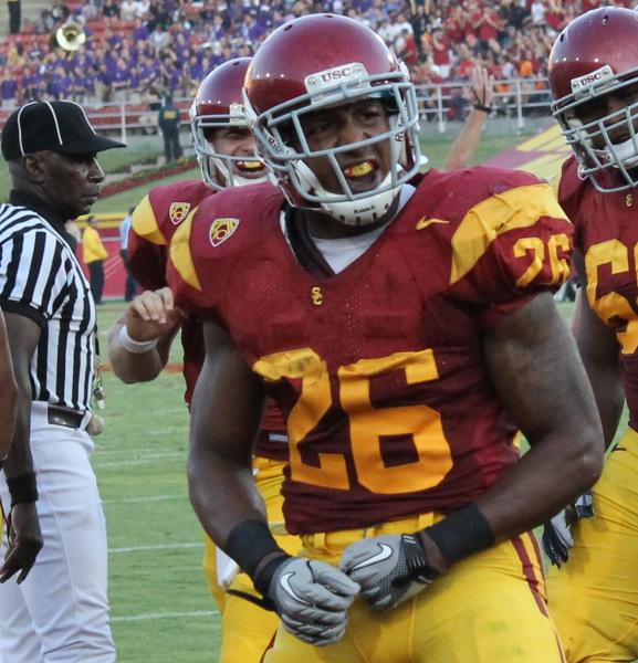 Marc Tyler celebrates a touchdown run earlier this season. (Shotgun Spratling)