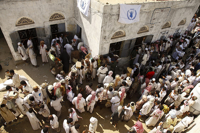 Citizens of Yemen awaiting food aid in 2008 (Photo Courtesy IRIN)