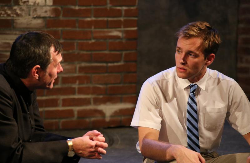 Father Bart (Robert Keasler) and Aaron (Brett Donaldson) in "What Kind of God?" Photo by Ted Augustyn.