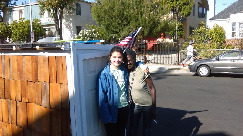 Irene McGhee, a.k.a. "Smokie," and I in front of her mobile home. (Omar Peña)