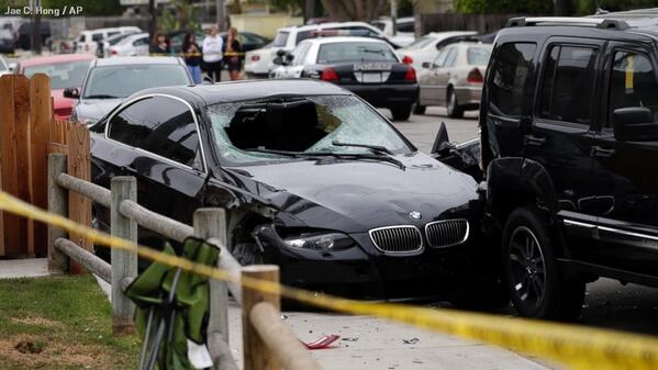 Elliot Rodger's crashed BMW (Twitpic/ABC News) 
