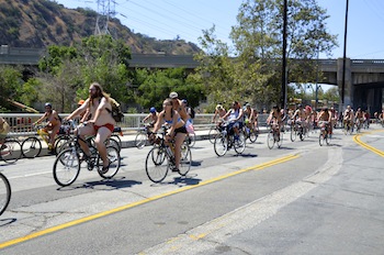 Naked bikers take to the streets (Sara Newman/ Neon Tommy)