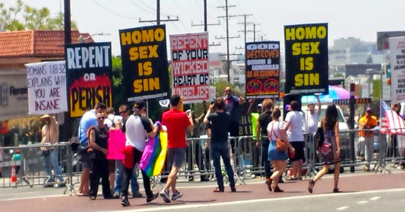 Homophobic protestors at L.A. Pride. (Kristy Plaza/Neon Tommy) Homophobic protestors at L.A. Pride. (Kristy Plaza/Neon Tommy)
