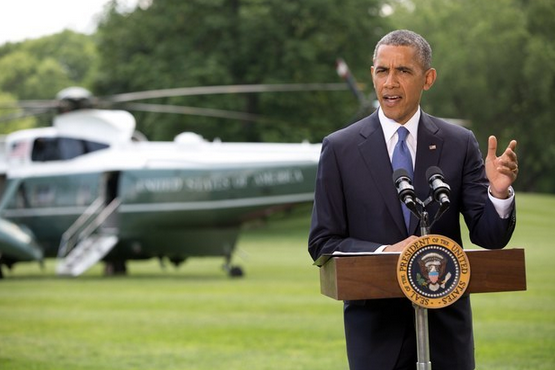 President Obama making a statement on crisis in Iraq. (Twitter/@BuzzFeedNews)