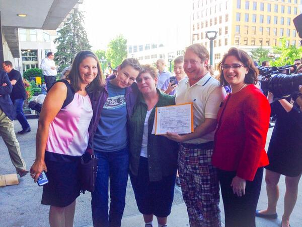 First same-sex couple married in Wisconsin by Rep. Melissa Sargent. (Twitter/@RepSargent)