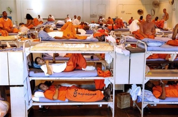 Inmates in crowded conditions at California State Prison, Los Angeles (undated file photo released by the California Department of Corrections, via Flickr) Inmates in crowded conditions at California State Prison, Los Angeles (undated file photo released by the California Department of Corrections, via Flickr)