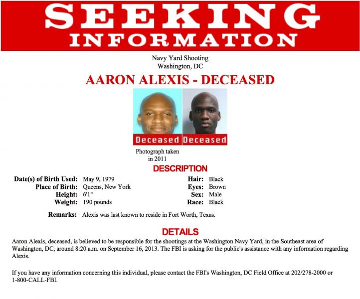 Poster of Aaron Alexis / FBI