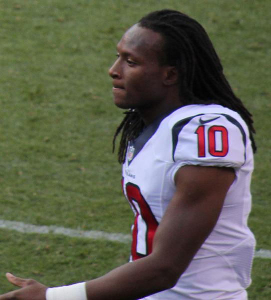 DeAndre Hopkins had the best game of his young career on Sunday, with 9 catches for 238 yards and 2 TD's. (Jeffrey Beall/Wikimedia Commons)