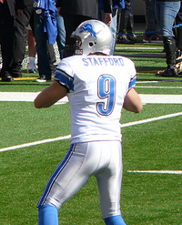 Matthew Stafford looks right at home in Joe Lombardi's new offense, and Detroit already appears to be a playoff contender. (Marianne O'Leary/Wikimedia Commons)