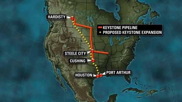 Map of the United States showing the current Keystone Pipeline and the Proposed pipeline construction. (@wjxt4/Twitter)