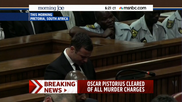 Oscar Pistorius reacts after hearing the verdict. (Twitter/@MSNBC)