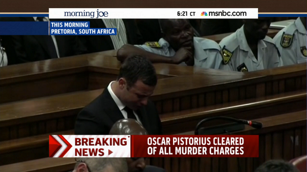 Oscar Pistorius reacts after hearing the verdict. (Twitter/@MSNBC) Oscar Pistorius reacts after hearing the verdict. (Twitter/@MSNBC)