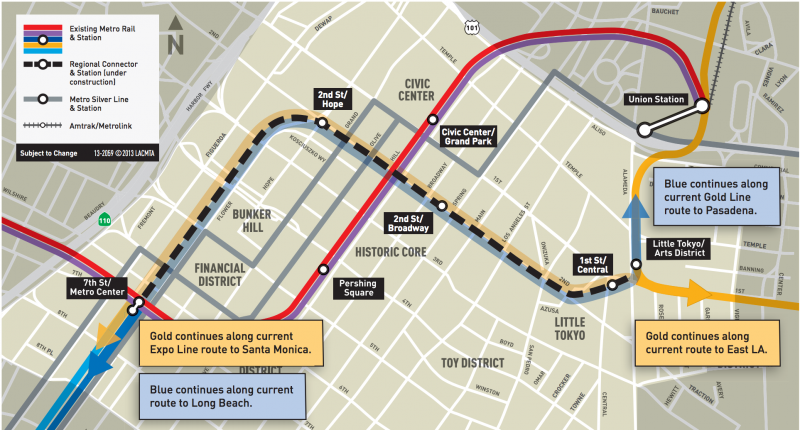 The new line will run through Downtown to connect the Gold Line to the Blue/Expo lines (metro.net).