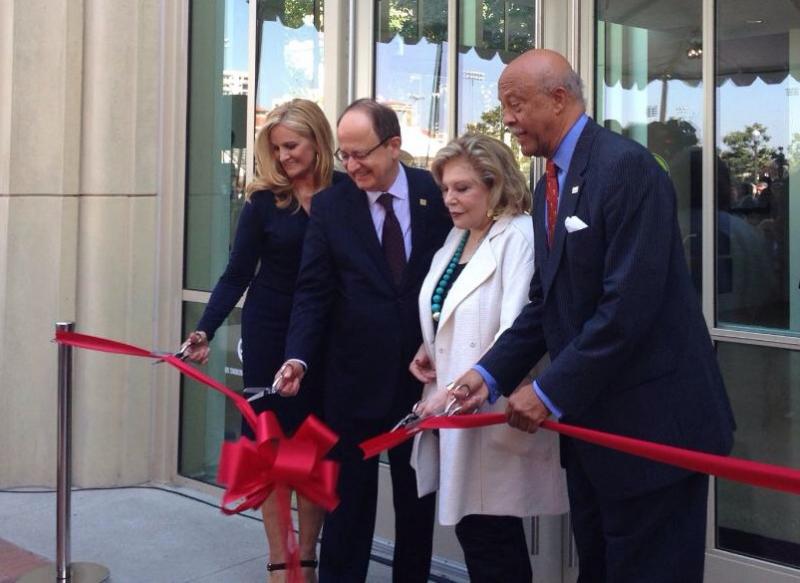 The ribbon is finally cut for the new Wallis Annenberg Hall. (Kopal Khanna/Neon Tommy) The ribbon is finally cut for the new Wallis Annenberg Hall. (Kopal Khanna/Neon Tommy)