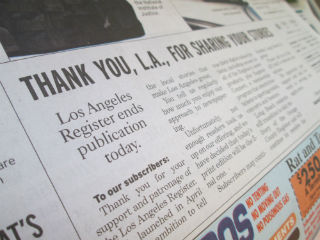 LA Register thanks loyal subscriber in its final edition. (Celeste Alvarez/ Neon Tommy)