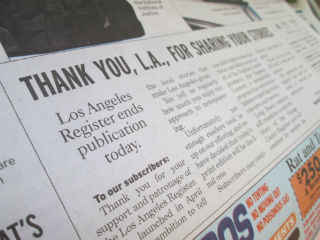 LA Register thanks loyal subscriber in its final edition. (Celeste Alvarez/ Neon Tommy) LA Register thanks loyal subscriber in its final edition. (Celeste Alvarez/ Neon Tommy)