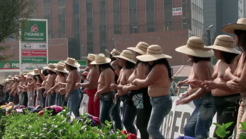 Members of the 400 Pueblos Movement strip down to their underwear and dance to music during their nude protest in Mexico this past January. (Photo courtesy of Anthony Alvarez)