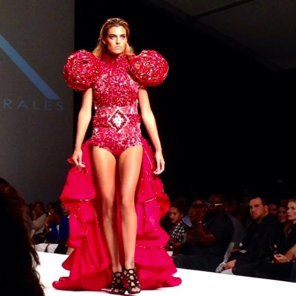 Morales' best look of the night was this leotard and ball gown creation. (Mona Khalifeh/Neon Tommy)