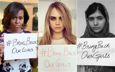 #BringBackOurGirls has gained support from popular figures, such as Malala Yousafzai and Michelle Obama. (Twitter/@Telegraph)