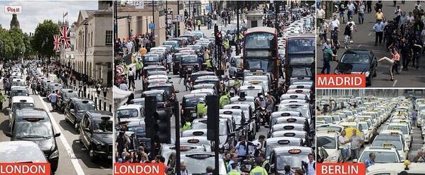 Drivers caused traffic jams all across Europe to protest Uber. (Twitter/@paulfabretti)