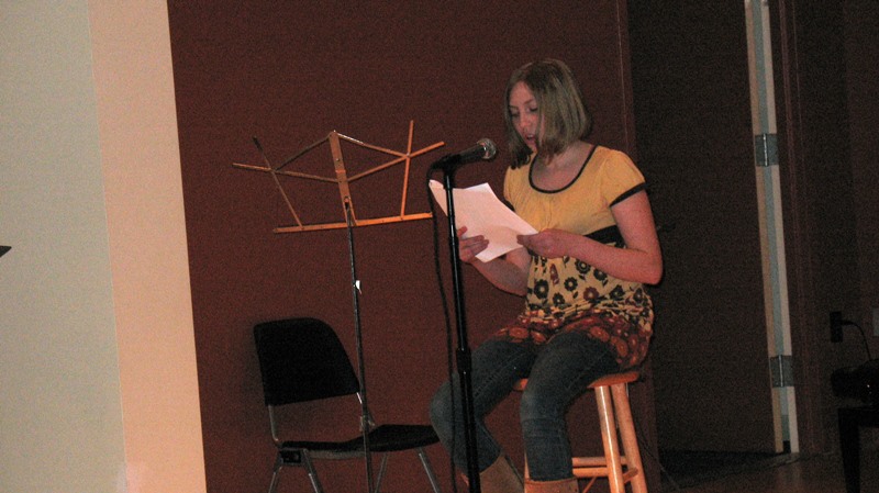 Ariel performing at a local library's open mic at the age of 12 (Ariel Sobel)