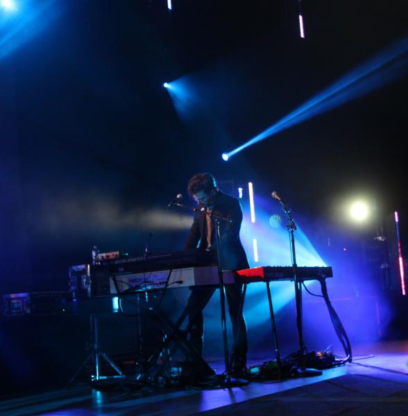 Xander Singh of Passion Pit on the keyboard. (Sivani/Neon Tommy)