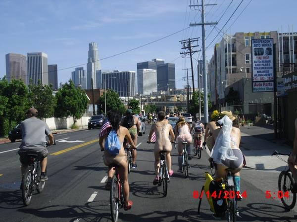 Participants at the 2014 World Naked Bike Run. Facebook, WNBR LA (Ron Mercer)