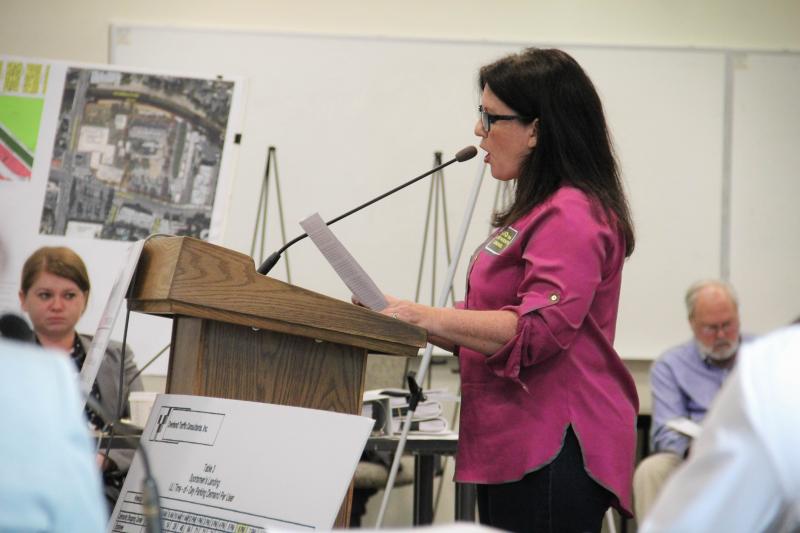 Sandy Fox, a Studio City resident, asks the South Valley Area Planning Commission to appeal the construction of a 97,800 square-foot mixed-use shopping center 200 feet from her home, Wednesday, March 25, 2015, in a Van Nuys courthouse. (Cameron Quon/neontommy) Sandy Fox, a Studio City resident, asks the South Valley Area Planning Commission to appeal the construction of a 97,800 square-foot mixed-use shopping center 200 feet from her home, Wednesday, March 25, 2015, in a Van Nuys courthouse. (Cameron Quon/neontommy)