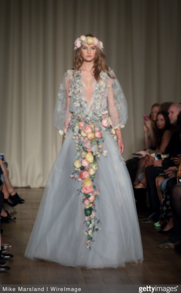 Floral embellished gown at Marchesa (Getty Images).