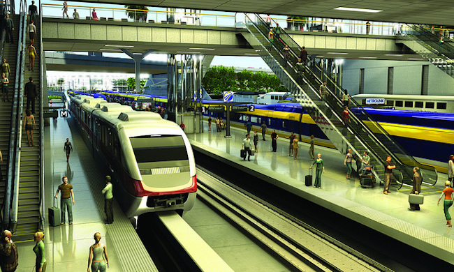 Artist rendering of the interior of proposed Anaheim station (California High-Speed Rail Authority)