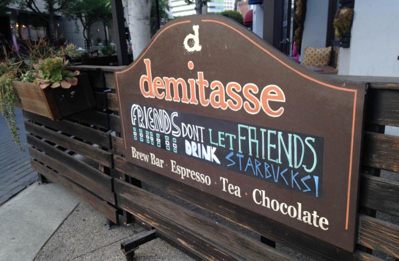 Cafe Demitasse in Little Tokyo is just down the street from Starbucks, its corporate coffee competitor (Daina Beth Solomon / Neon Tommy)