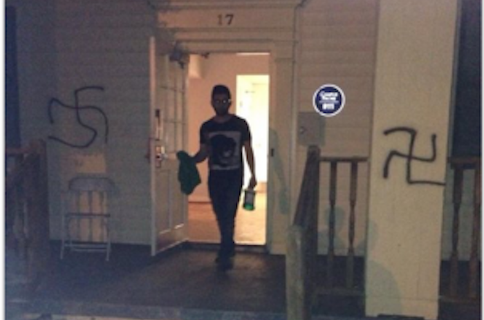 Swastikas painted on historically Jewish fraternity (@atlantasmiles / Twitter) Swastikas painted on historically Jewish fraternity (@atlantasmiles / Twitter)