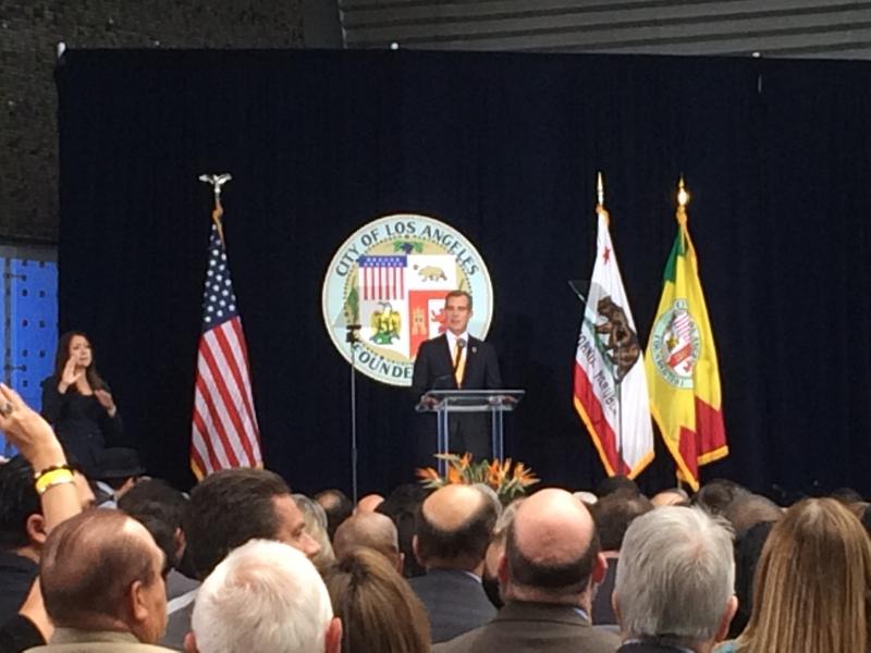 Mayor Garcetti delivering State of the City address (Rachel Kohn / Neon Tommy)